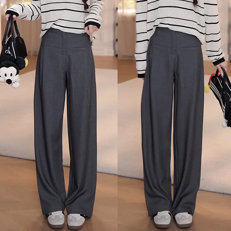 早秋新款休闲气质口袋设计师灰色高级感西装直筒裤子女百搭显瘦Y