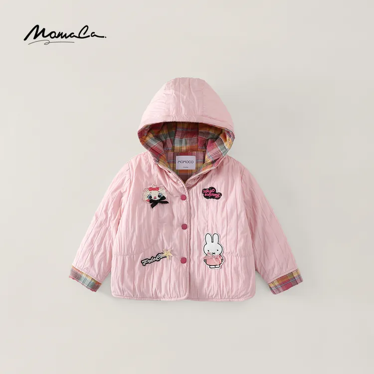 MOMOCO冬季2025新款女童洋气加厚刺绣格子棉服外套77830107022