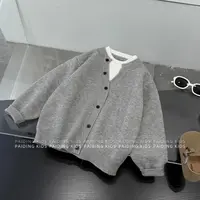 秋款男女童韩版洋气套头假两件设计款针织毛衣外套SJ6160