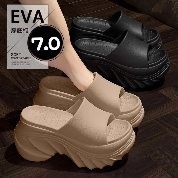【增高拖鞋】7.0厚底高跟拖鞋女夏季新款外穿小个子增高休闲EVA网