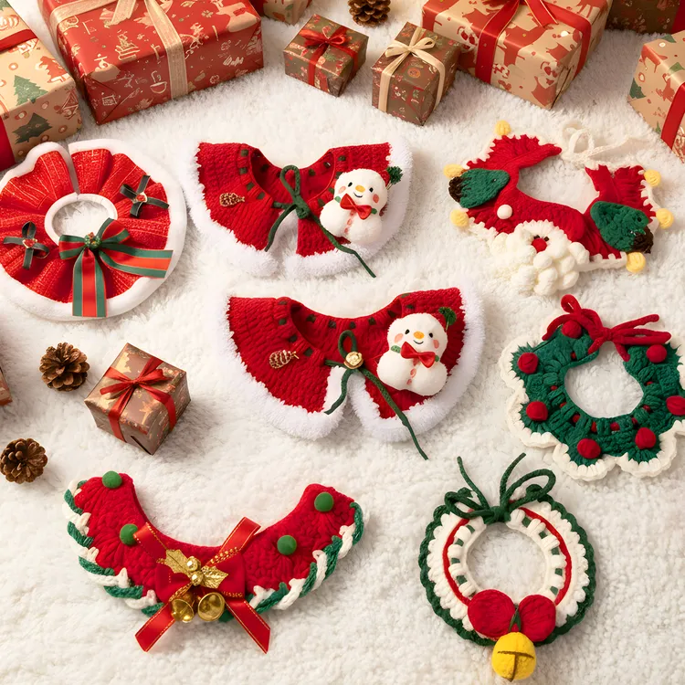 宠物生日装饰猫咪圣诞围脖编织帽子狗狗针织项圈口水巾饰品露耳朵