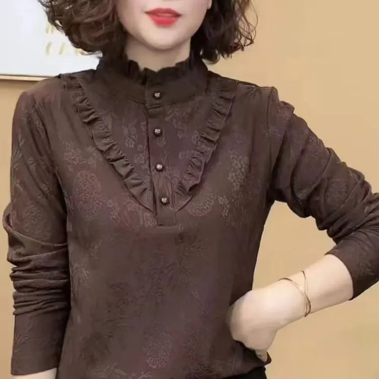 半高领保暖反季上衣女加绒秋冬新款打底衫开衫长袖T恤中年妈妈装