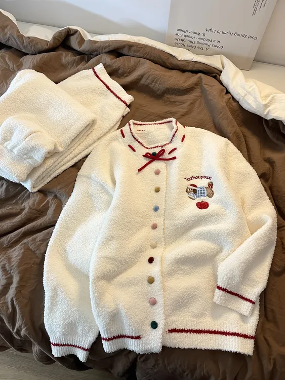 韩系腊肠小狗毛绒软糯睡衣女冬季半边绒加厚保暖可外穿休闲家居服