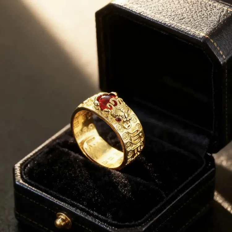 必佑 合金戒指 新款金色貔貅精雕镶嵌指环男士复古霸气送礼商品图