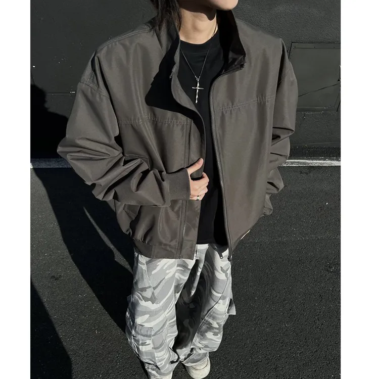 秋季美式男生夹克棉服立领休闲纯色复古男款户外工装棉衣百搭外套