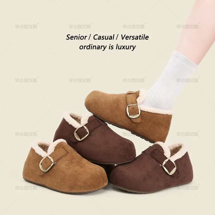 【品牌】女款勃肯鞋加绒2025秋冬一脚蹬乐福棉鞋子保暖雪地靴668