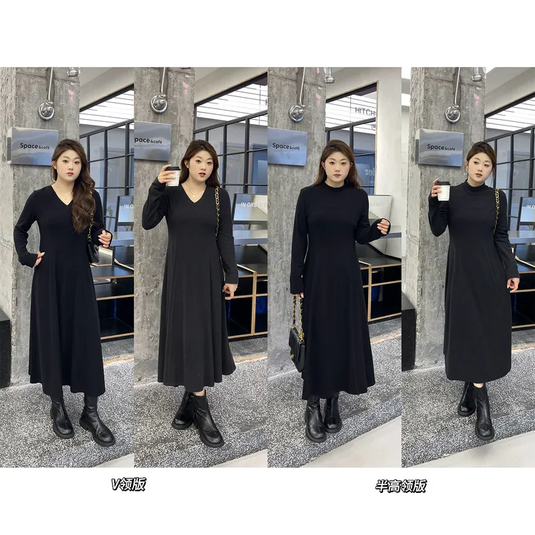 裂渡宣宣【百搭时刻】微胖大码女秋百搭双版本针织连衣裙ZY508V48