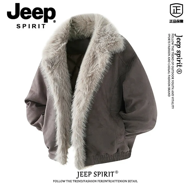 JEEP SPIRIT吉普美式复古座山雕棉服男款冬季宽松毛领棉袄外套男