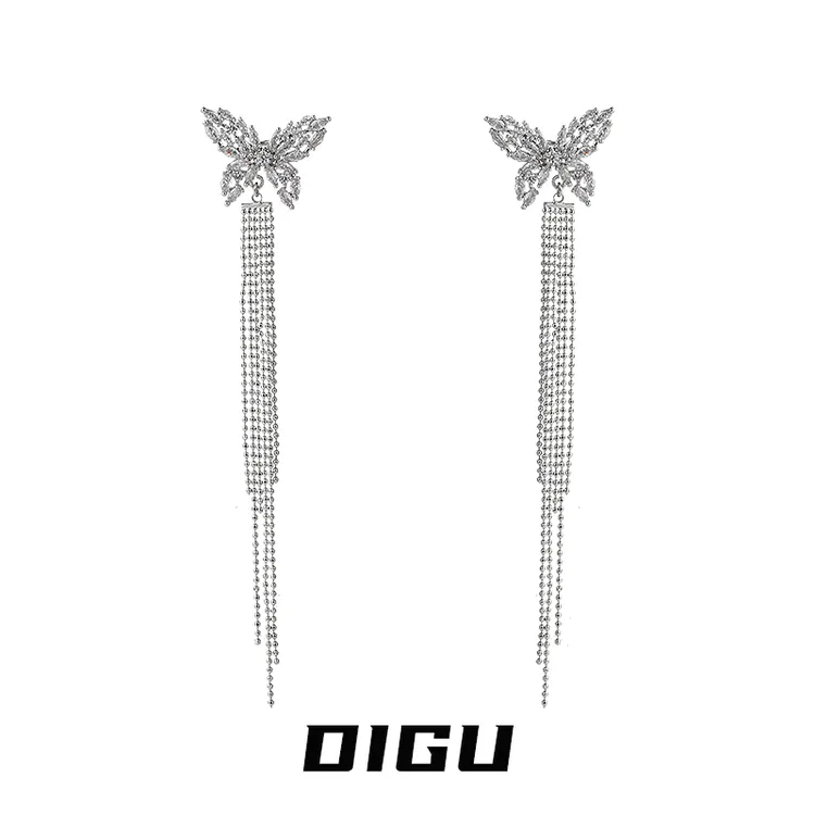 嘀咕家 铜合金合成锆石耳饰 精致蝴蝶流苏耳夹精灵耳耳饰耳骨夹