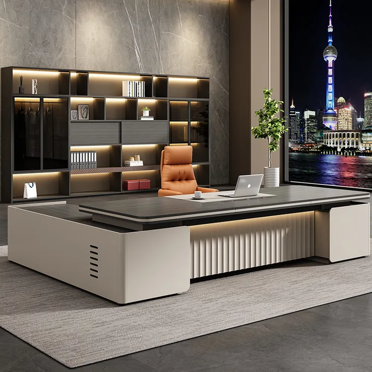 金鸾高级轻奢款总裁大班台办公桌现代简约老板桌总经理桌椅组合