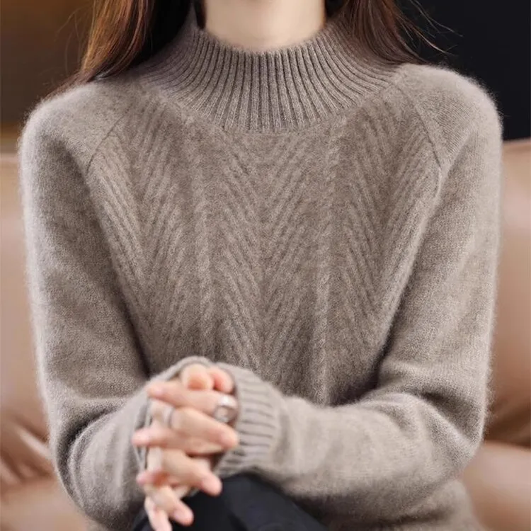 雅鹿优选2025秋冬新款半高领仿羊毛针织衫女长袖洋气宽松减龄妈妈
