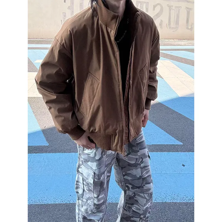 美式立领夹克棉衣男款秋冬季休闲百搭短款外套潮流宽松设计感棉服