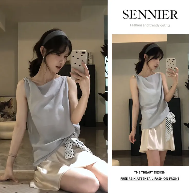 韩系穿搭2025夏季新款简约气质高级感百搭无袖背心显瘦短裙两件套