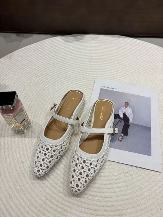 坡跟镂空法式包头编织百搭包头拖平底鞋城市游牧风