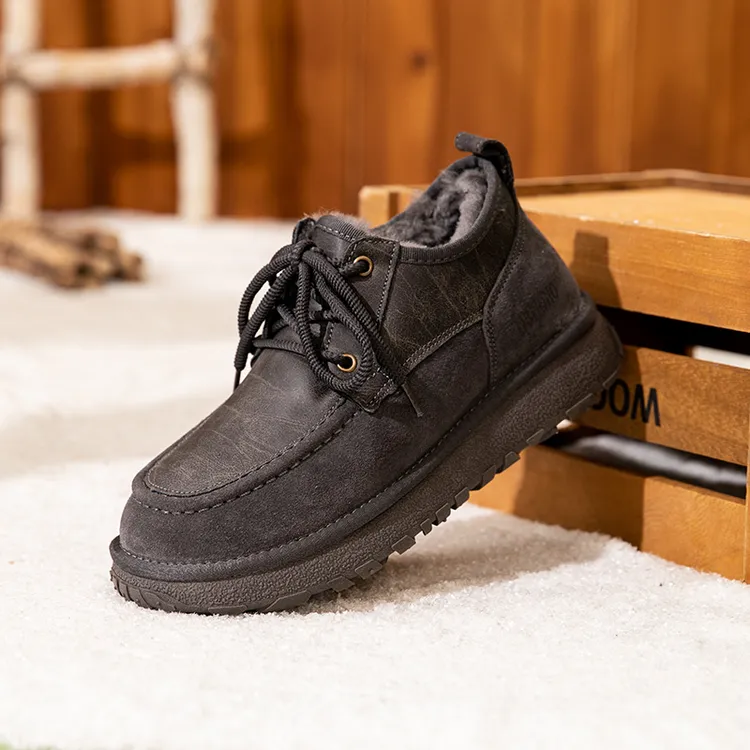 冬面包鞋韩版ins丑萌雪地靴防滑棉鞋保暖真皮全羊毛一体内里男鞋