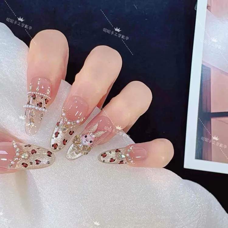 【金兔暴富】纯手工豹纹法式蝴蝶结显白气质穿戴美甲