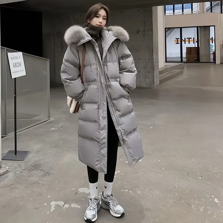 Y6615韩系针织袖修身显瘦加厚羽绒服加大定制狐狸毛领