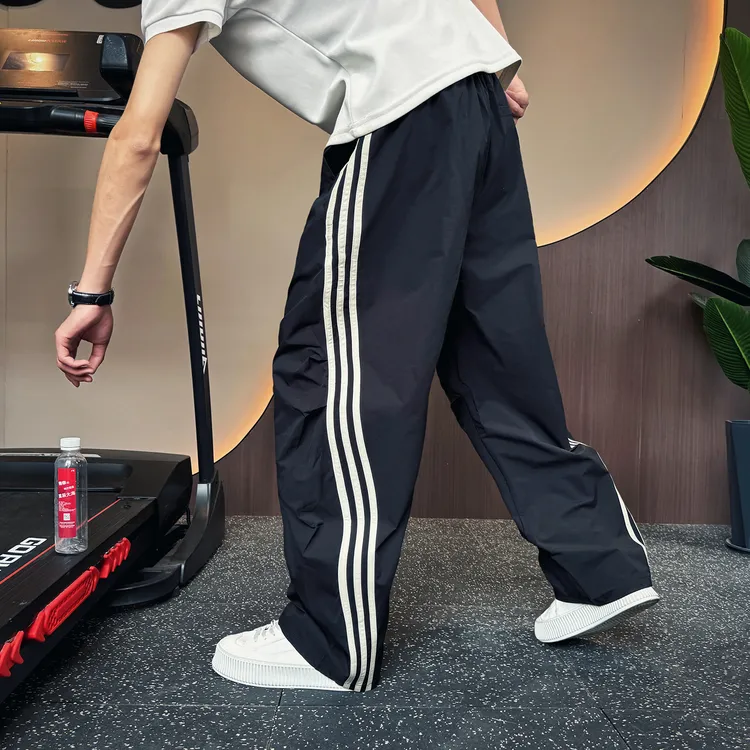 裤子男士条纹宽松直筒裤夏季痞帅薄款潮流弯刀裤男款速干休闲长裤
