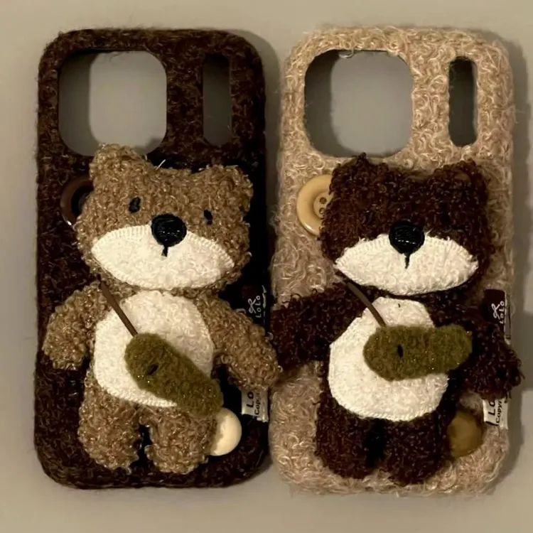 毛毡绒立体挎包小熊适用苹果17promax手机壳iPhone16pro新款15pro