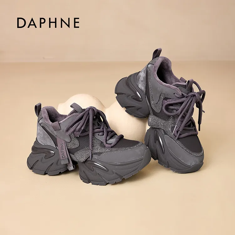 达芙妮秋冬加绒新款百搭增高时尚休闲鞋女鞋厚底时尚老爹鞋女鞋LL