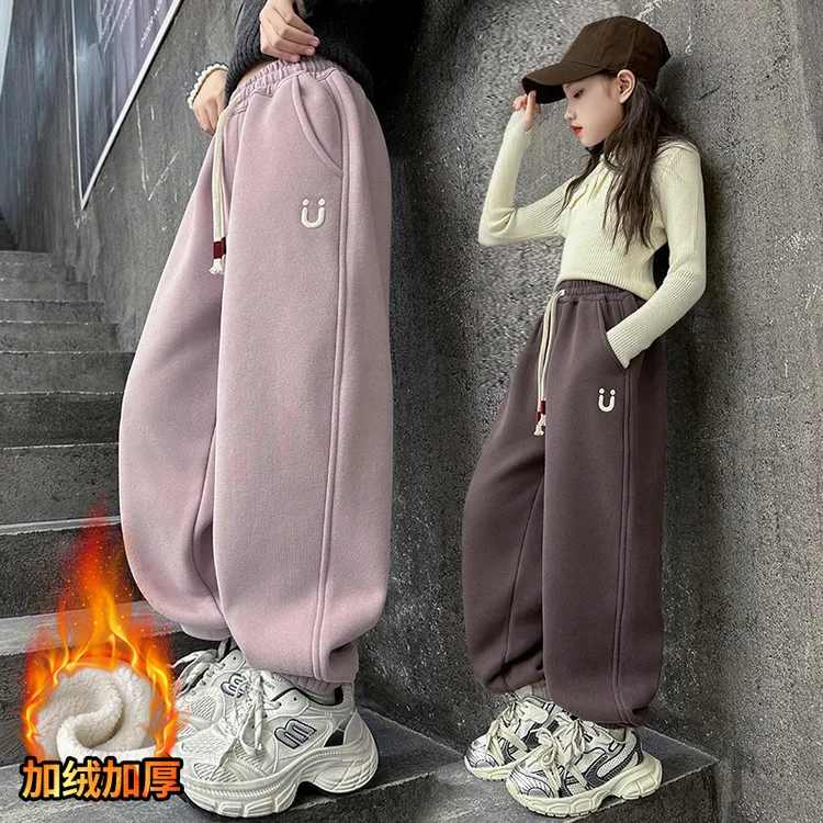 女童冬季2025卫裤新款束脚裤儿童外穿保暖女孩加厚休闲运动裤裤子