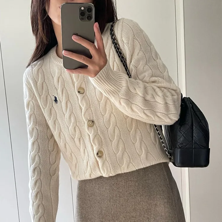 【开衫加厚】小马刺绣圆领开衫麻花毛衣秋冬款宽松休闲男女针织衫