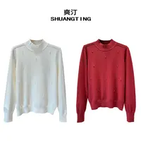 Jokara/丘可儿【星落芷】中式气质珍珠装饰套头针织毛衣修身温柔秋