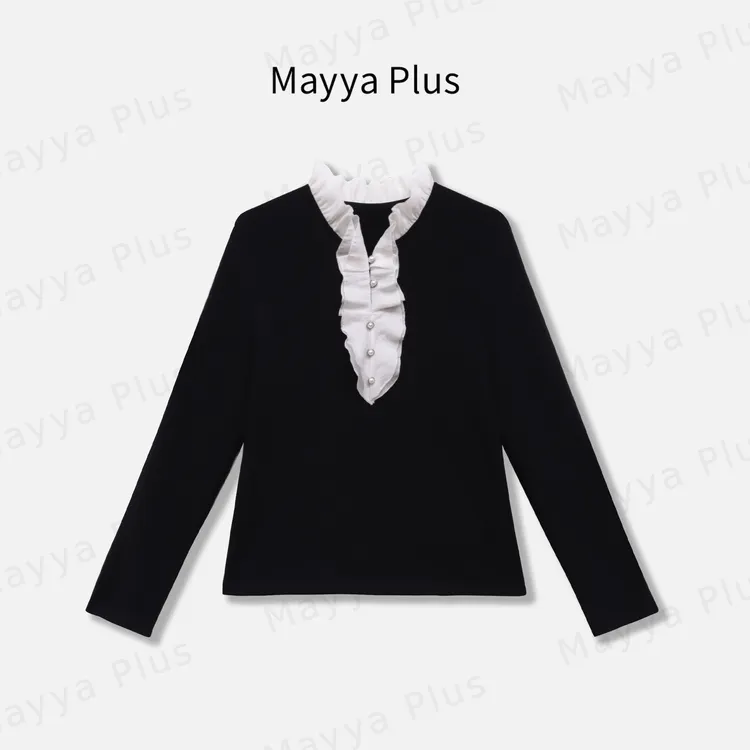 【女明星】Mayya Plus麦芽定制撞色流光风长袖针织T恤上衣32537301