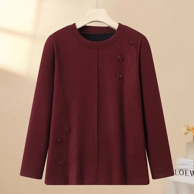 （90斤穿240斤加绒打底衫）2025秋冬新款妈妈加绒打底衫胖妈妈上衣