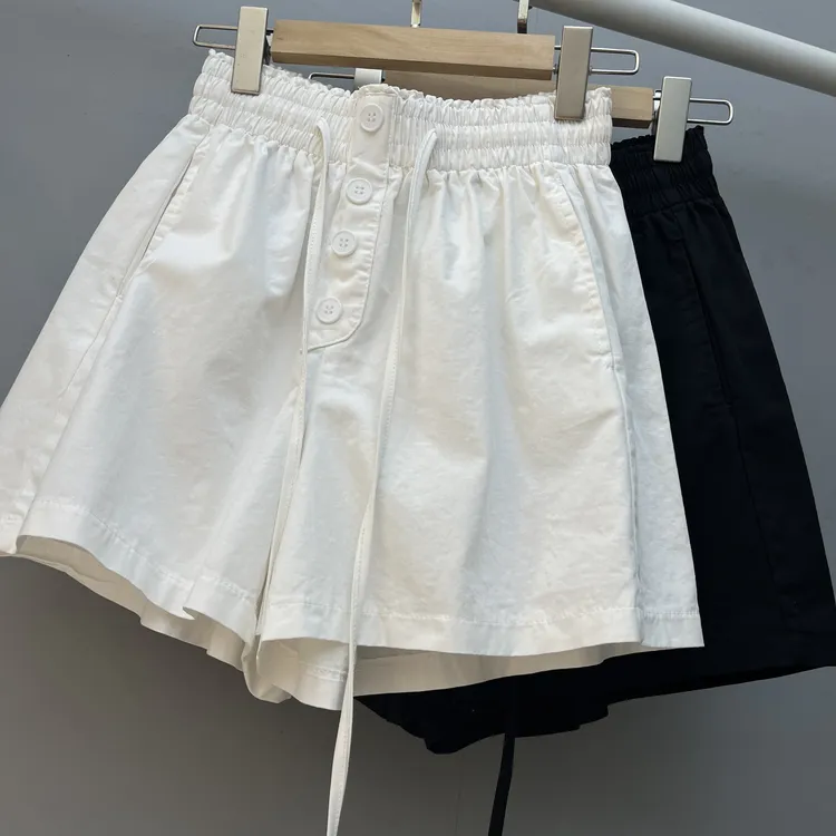 薄款大码纯棉A字宽松阔腿短裤女夏高腰百搭微胖妹妹显瘦白色热裤