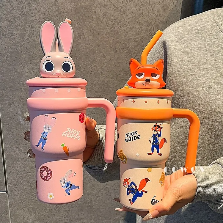 朱迪尼克正版联名保温杯女生2025新款高颜值大容量吸管水杯子