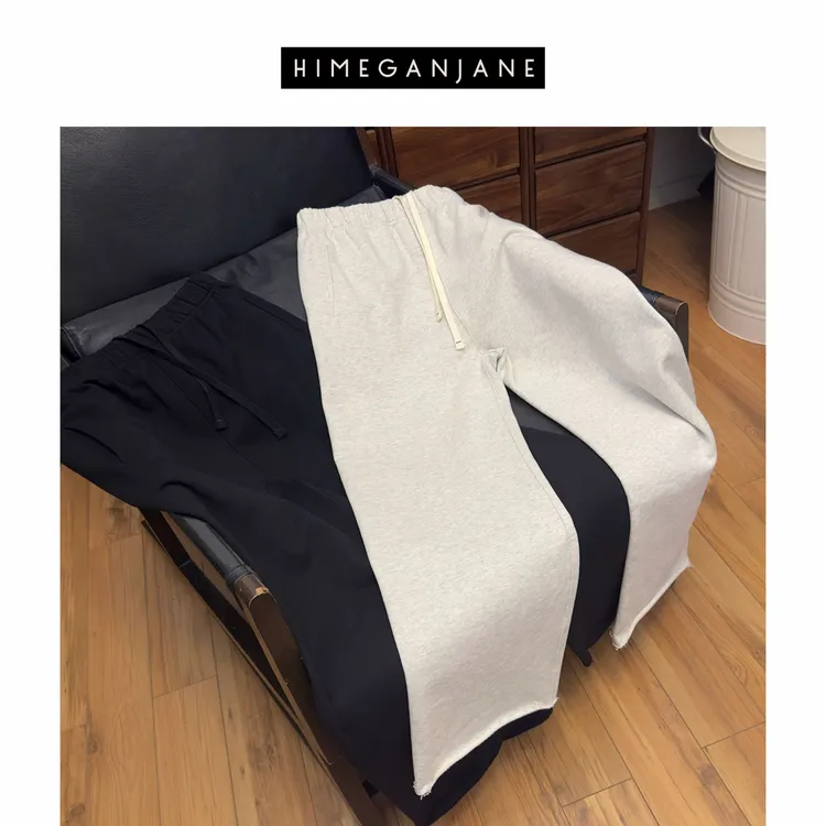 HIMEGANJANE 潮牌精梳棉春夏百搭宽松直筒卷边九分休闲裤22713