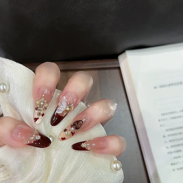 【法式狂恋曲】纯手工穿戴甲美甲可拆卸穿戴式持久反复使用 AlVT