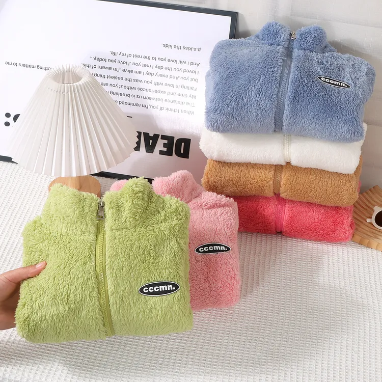 亲子装毛毛衣外套儿童珊瑚绒休闲上衣男女童法兰绒抓绒衣