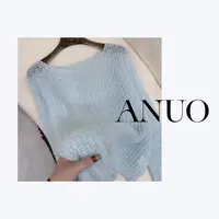 【海盐】阿诺 蓝色镂空风圆领套头女秋冬季高级感针织衫
