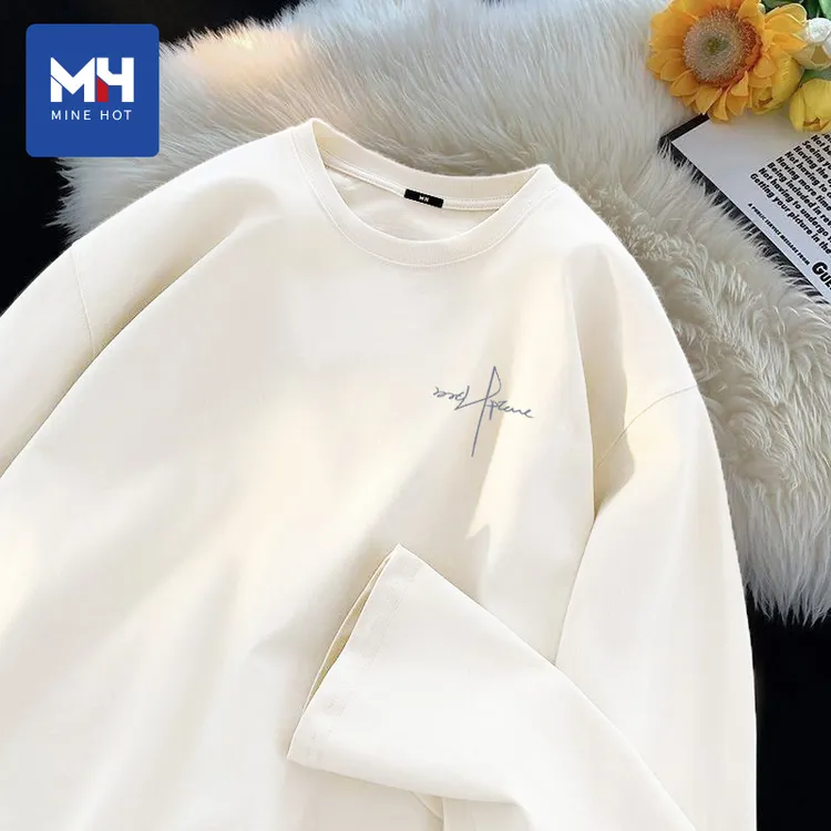 唐狮集团MH山系长袖t恤男春秋季纯棉白色打底衫男士宽松大码内搭H