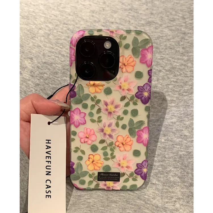 绿叶粉紫花朵适用苹果16/13手机壳iPhone15简约14华为vivoppo小米