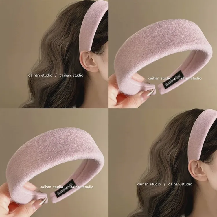 樱粉甜茶~纯色毛呢宽发箍法式优雅气质温柔压法头箍高级感盘发器