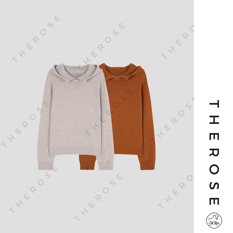 【柿柿如意】进口Mtecore山羊绒百搭休闲高领连帽长袖上衣