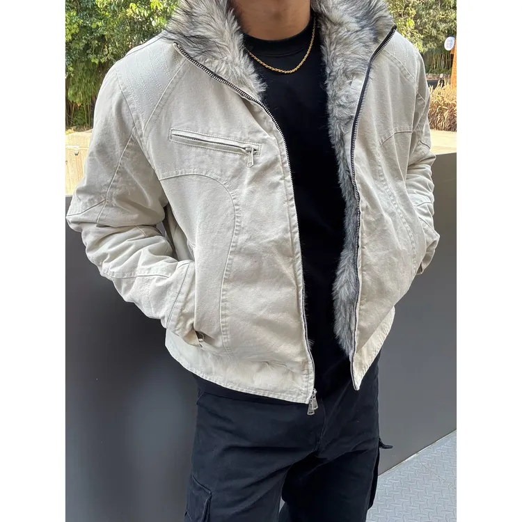 幽灵水洗座山雕复古质感狼王拼毛加厚保暖棉衣挺阔有型夹克棉外套
