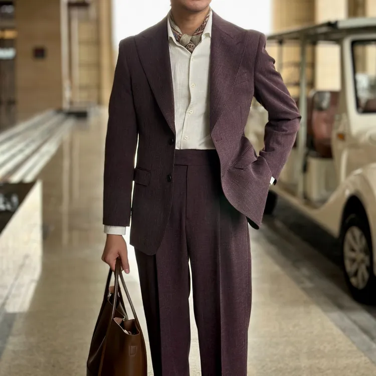 复古老钱风绅士西服套装戗驳领日常休闲男士单西外套