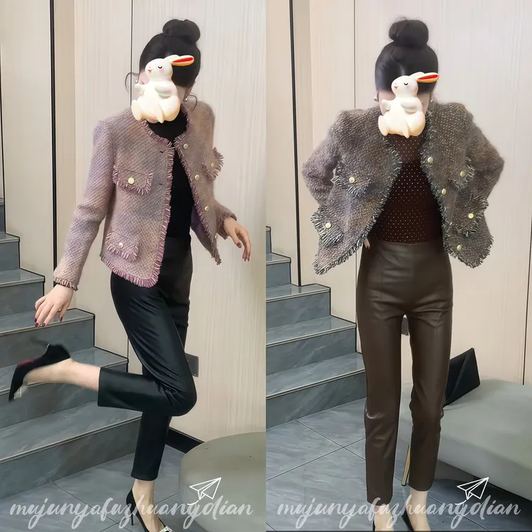 高级感小香风女2025年秋季新款洋气修身显瘦编织粗花呢百搭套装