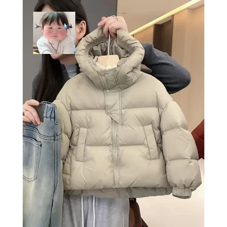 男女童冬季时尚简约韩版保暖加厚纯色连帽棉服宝宝洋气棉袄上衣潮