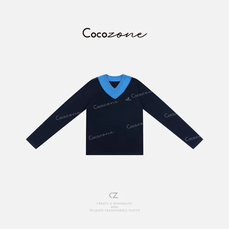 COCO ZONE 刘一一 设计感假两件撞色V领字母长袖针织衫CD1A0028