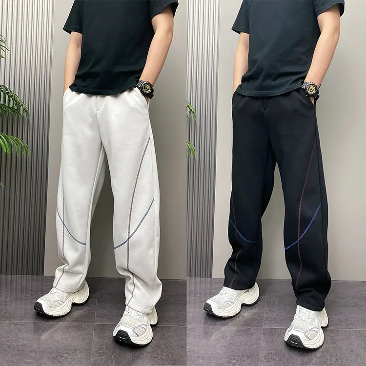 美式重磅弯刀卫裤男秋季哈苏线撞色设计感裤子垂感宽松直筒休闲裤