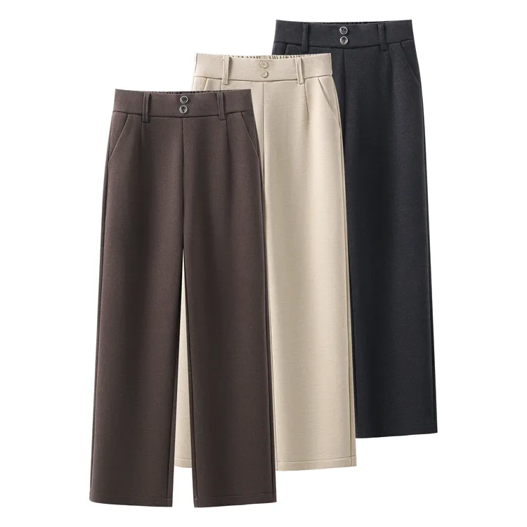 妈妈加绒裤子秋冬加厚毛呢高腰窄版小直筒女裤2585显瘦休闲长裤