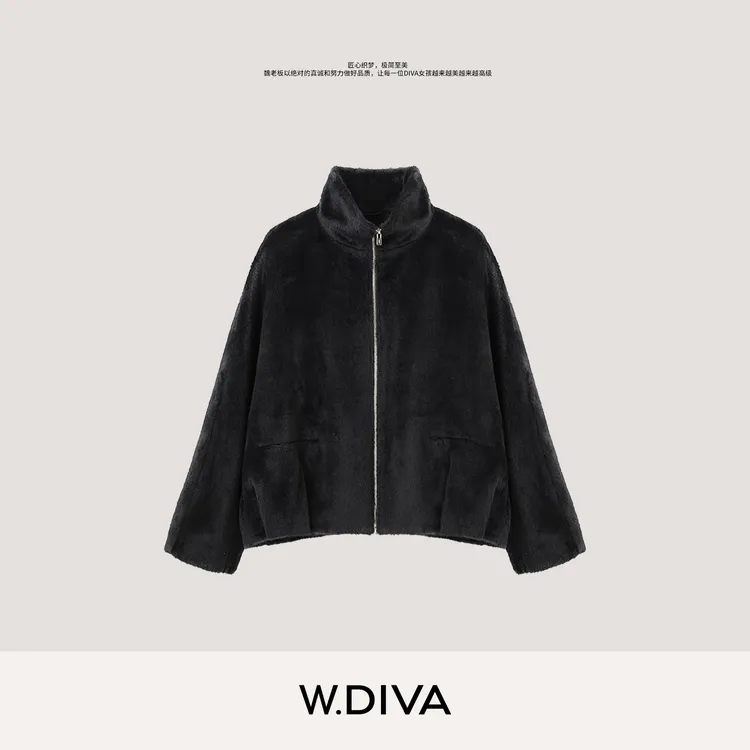 W.Diva【初雪】皇室苏力婴驼绒羊毛高级感毛呢外套慵懒风53C232517