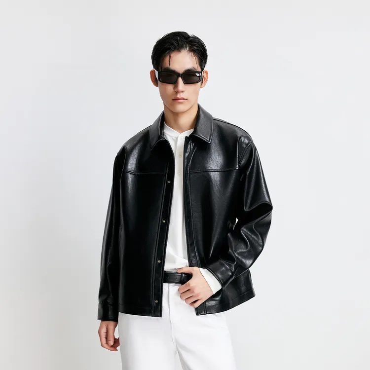 杰克琼斯男装秋季新款时尚纯色商务休闲光泽感宽松翻领夹克外套