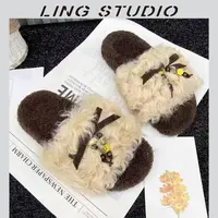 LING/STUDIO『榛果软妹』百搭一脚蹬懒人皮毛一体毛毛拖鞋5090790
