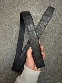 （单腰带）3.8宽平头黑色鳄鱼皮单面腰带-智